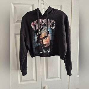 Black Tupac Y2K Graphic Cropped Hoodie Pullover WM
